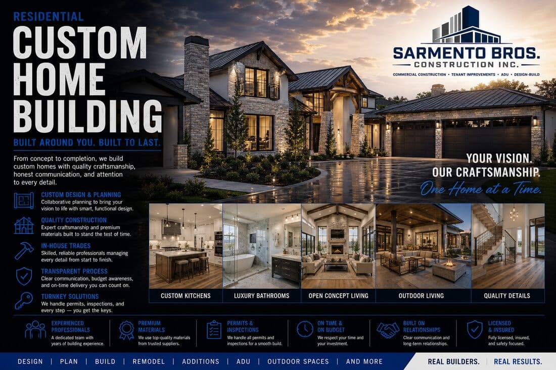 Custom Home Construction — Sarmento Bros. Construction Inc. service overview