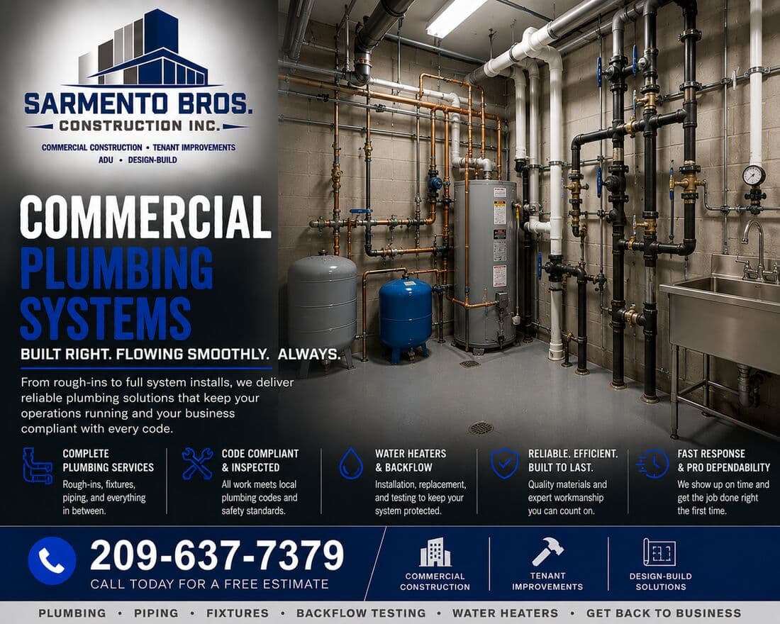 Commercial Plumbing — Sarmento Bros. Construction Inc. service overview