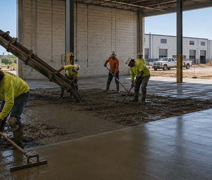 Sarmento Bros. crew pouring and screeding a commercial concrete slab