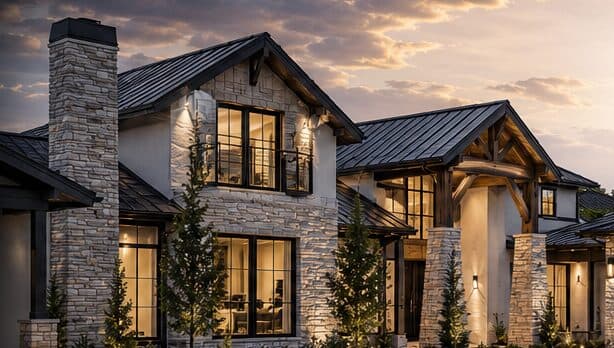 Custom home built by Sarmento Bros. Construction in Northern California at dusk