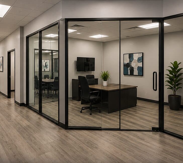 Office tenant improvement build-out with glass partition walls